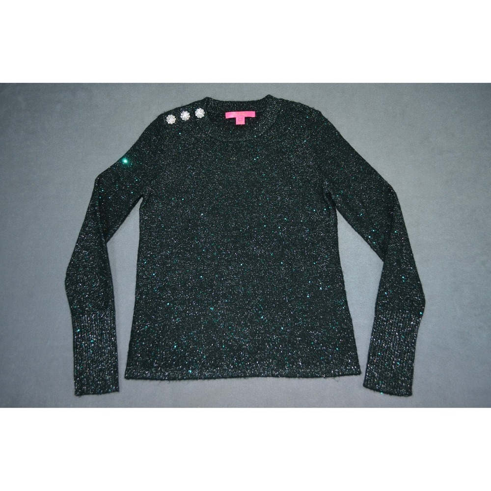 Lilly Pulitzer Morgen Sequin Crewneck Sweater Green Metallic,Size Small